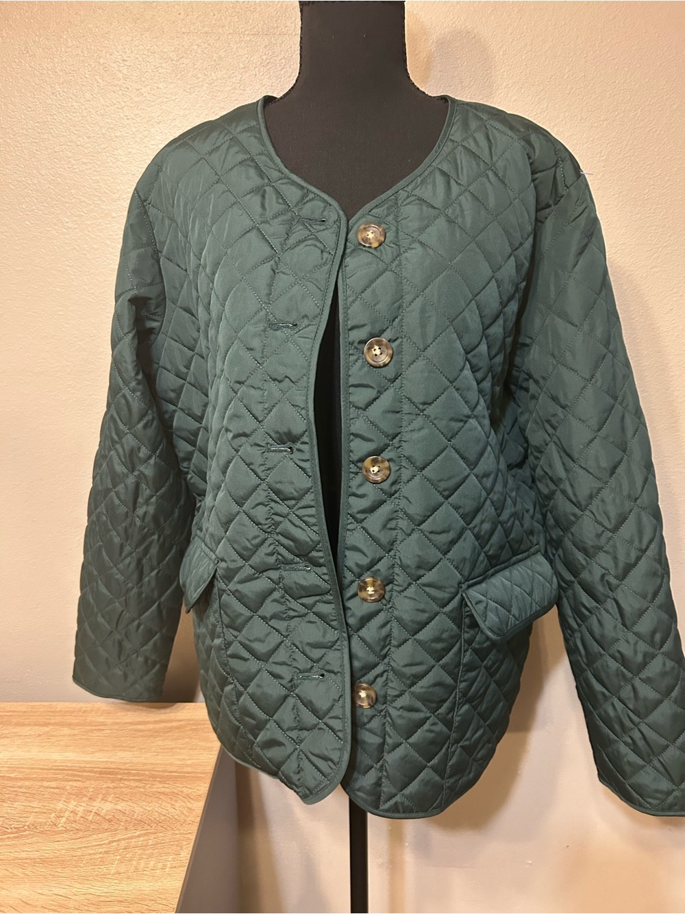 Croft & Barrow Classic Quilted Jacket Women L Green NWT Button Front